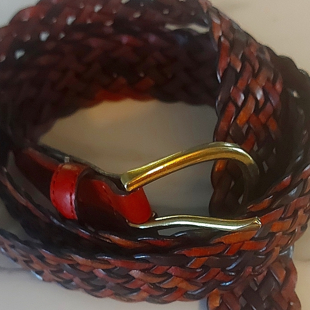 Vintage Style Braided Belt Boho Western Leather Brown Size L